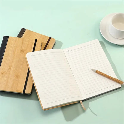 Work travel college bamboo grain lined journal notebook