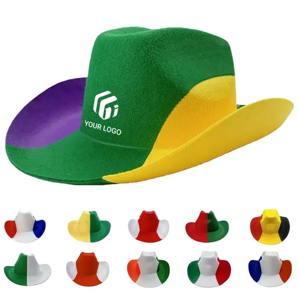 Custom wide brim felt cowboy hat for soccer world cup fans