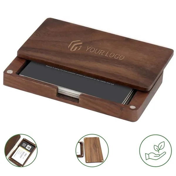 Office supplies portable magnetic wood business card holder
