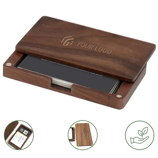 Office supplies portable magnetic wood business card holder