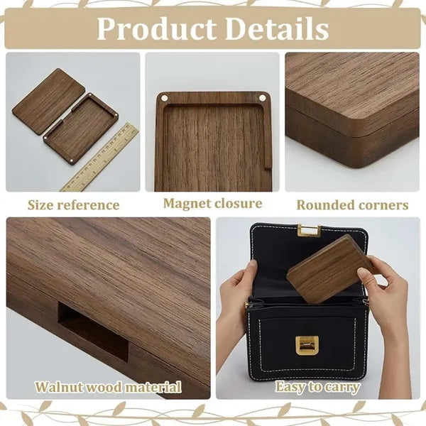 Office supplies portable magnetic wood business card holder