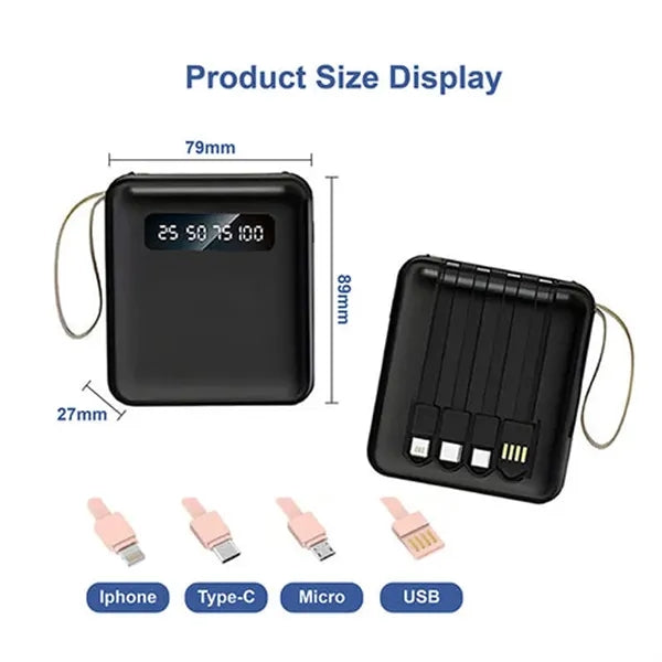 10,000mAH Mini Portable Powerbank with 4 in 1 Cable