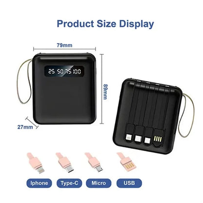 10,000mAH Mini Portable Powerbank with 4 in 1 Cable