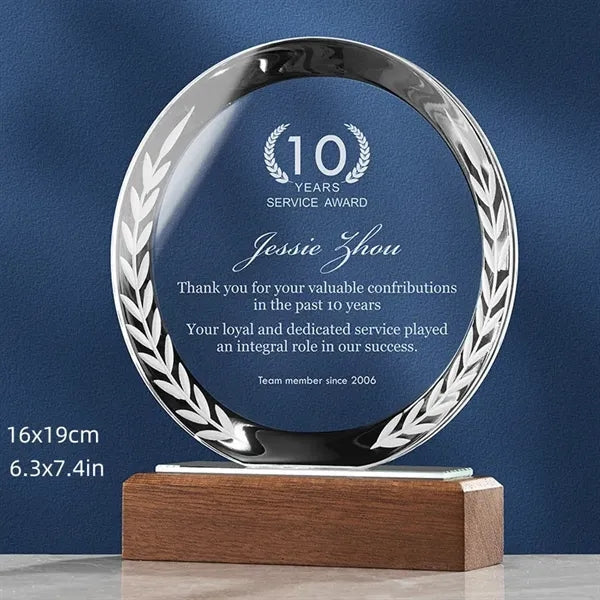 Custom Crystal Glass Award Tropy  with Wood Base
