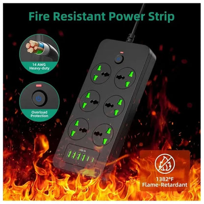 Universal Power Strip with 6 Outlets 4 USB 2 USB C Ports