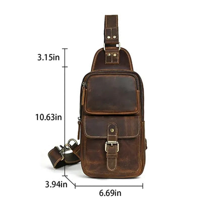 Outdoor travel vintage leather crossbody chest sling bag