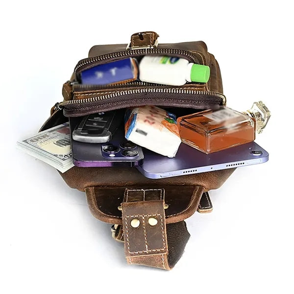 Outdoor travel vintage leather crossbody chest sling bag