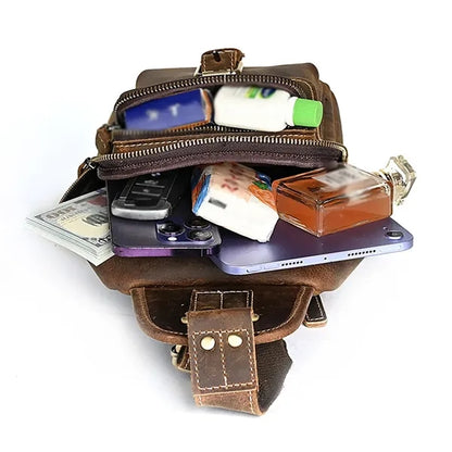 Outdoor travel vintage leather crossbody chest sling bag