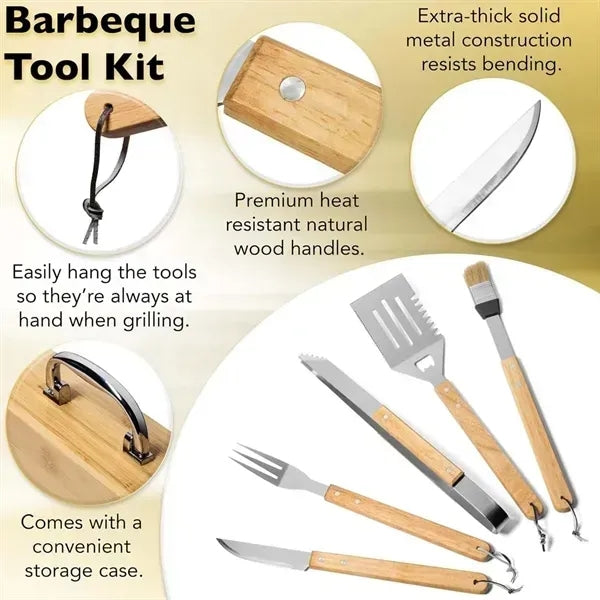 Outdoor 5pcs bamboo wooden grill tool set