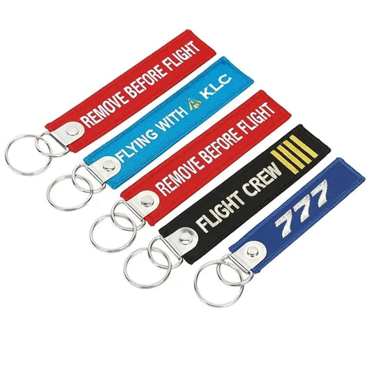 Custom Woven Flight Luggage KeyTag With D Shape Ring