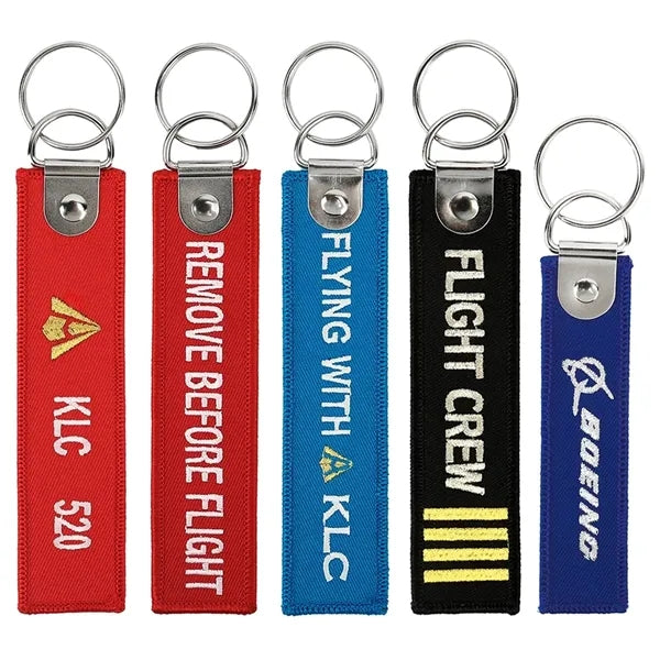 Custom Woven Flight Luggage KeyTag With D Shape Ring