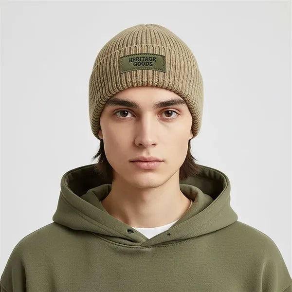 Custom Logo Ribbed Knit Cuffed Beanie for Winter