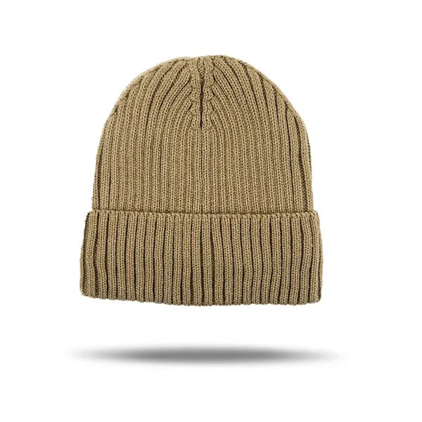 Custom Logo Ribbed Knit Cuffed Beanie for Winter