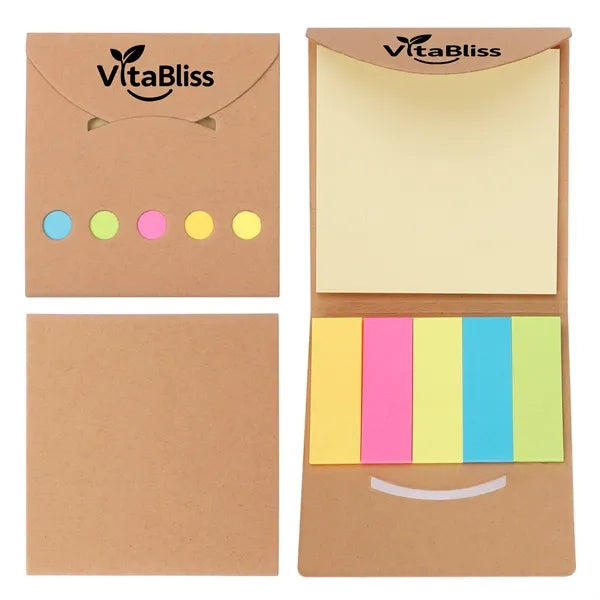 Mini Kraft Paper Cover Sticky Note Memo Pad W/ Color Sticker