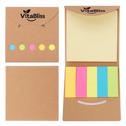 Mini Kraft Paper Cover Sticky Note Memo Pad W/ Color Sticker