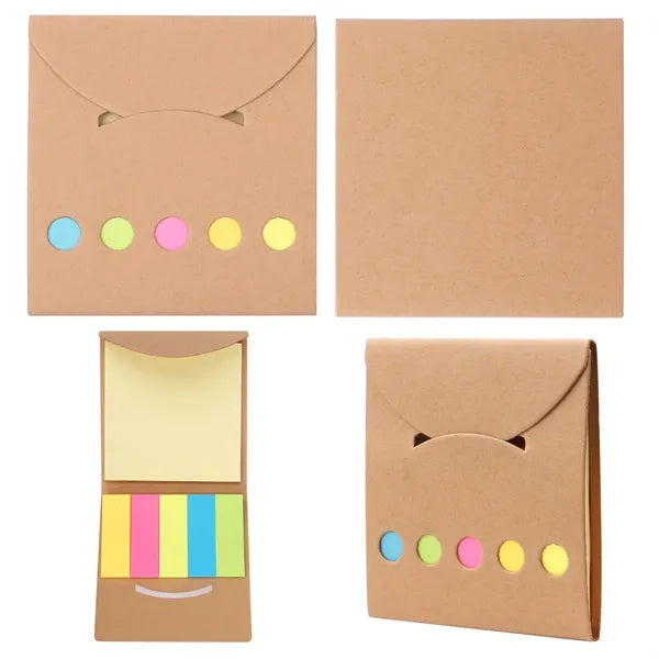 Mini Kraft Paper Cover Sticky Note Memo Pad W/ Color Sticker
