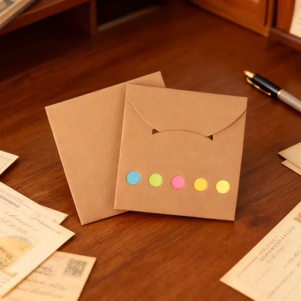 Mini Kraft Paper Cover Sticky Note Memo Pad W/ Color Sticker