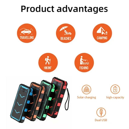 20000mAh portable waterproof solar power bank with flaslight