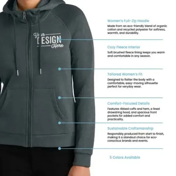 Allmade Women's Organic CVC Fleece Full-Zip Hoodie