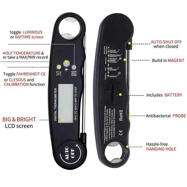 Foldable Waterproof Digital Instant Read Meat Thermometer wi