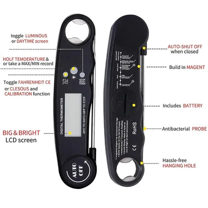 Foldable Waterproof Digital Instant Read Meat Thermometer wi