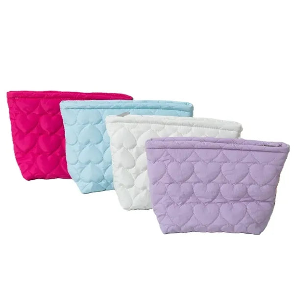 Quilted Heart-Shaped Handheld Pouch