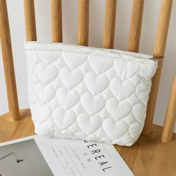 Quilted Heart-Shaped Handheld Pouch