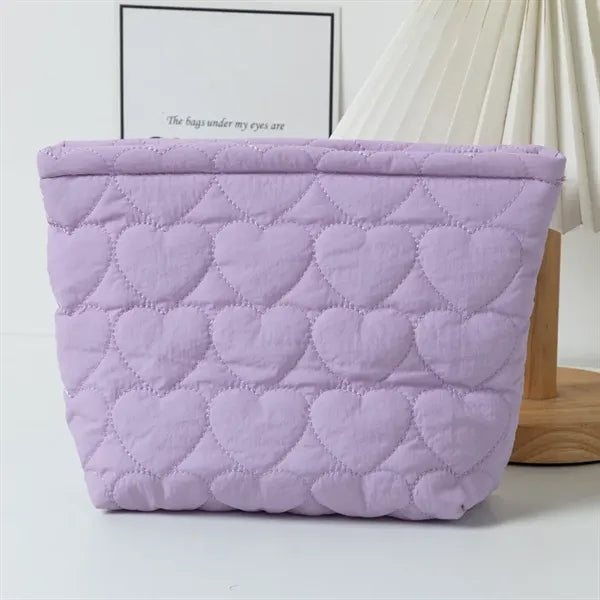 Quilted Heart-Shaped Handheld Pouch