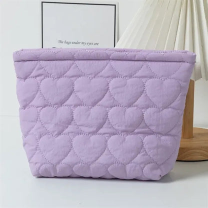 Quilted Heart-Shaped Handheld Pouch