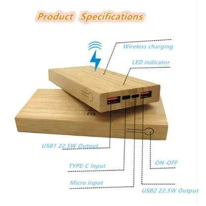 Bamboo Wireless Power Bank 10000mAh