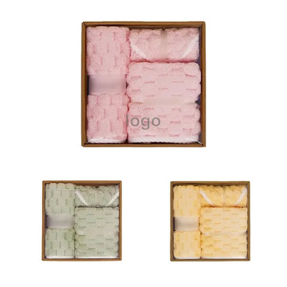 Coral Fleece Towel Square Scarf Bath Cap Gift Box Set