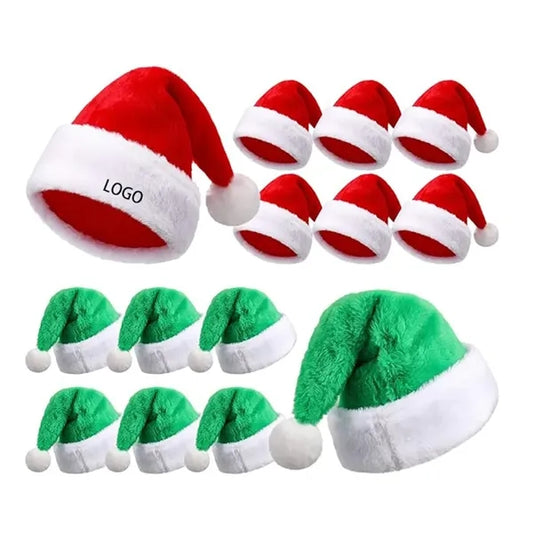 Christmas Hat Plush Faux Fur Velvet Santa Cap