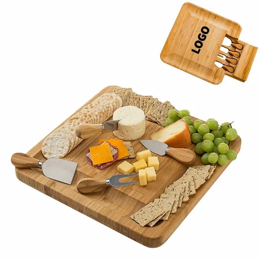 13 Inch Bamboo Serving Board with Knife Set