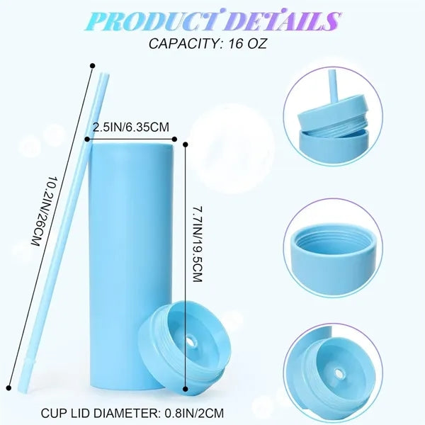 16oz Skinny Acrylic Tumbler Cups with Lid and Straw