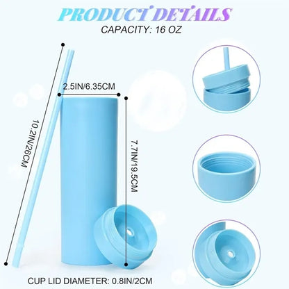 16oz Skinny Acrylic Tumbler Cups with Lid and Straw