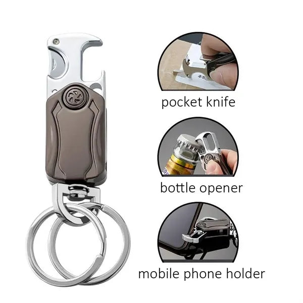 Key Ring with Cutter Bottle Opener 360 Rotating Gyro Chain