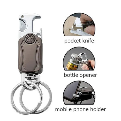 Key Ring with Cutter Bottle Opener 360 Rotating Gyro Chain