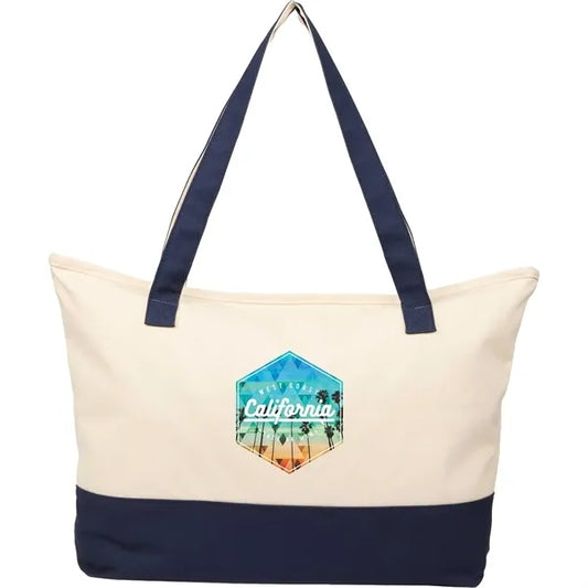 Color Accent Zippered Cotton Tote