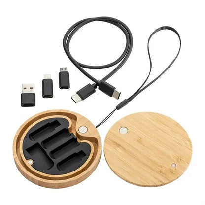 Round Bamboo Multi USB Charging Adapter Cable Kit