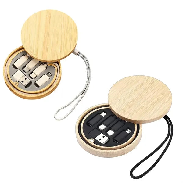 Round Bamboo Multi USB Charging Adapter Cable Kit