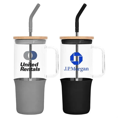 32oz. Glass Tumbler with Handle and Straw