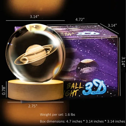 3D Glass Crystal Ball Night Lamp Multicolor LED Light
