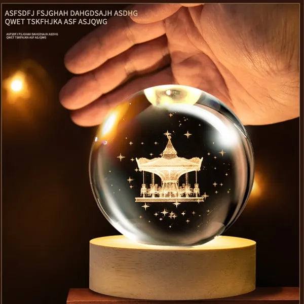 3D Glass Crystal Ball Night Lamp Multicolor LED Light