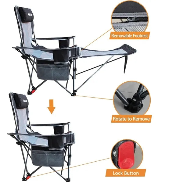 Reclining Camping Chair with Detachable Footrest & Headrest