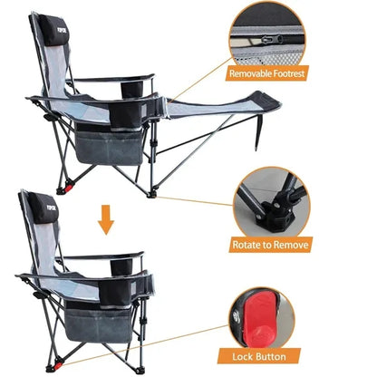 Reclining Camping Chair with Detachable Footrest & Headrest