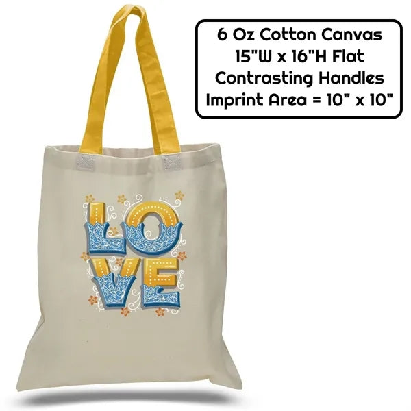 Value 6 oz Cotton Canvas Tote Bag - Contrasting Handle -