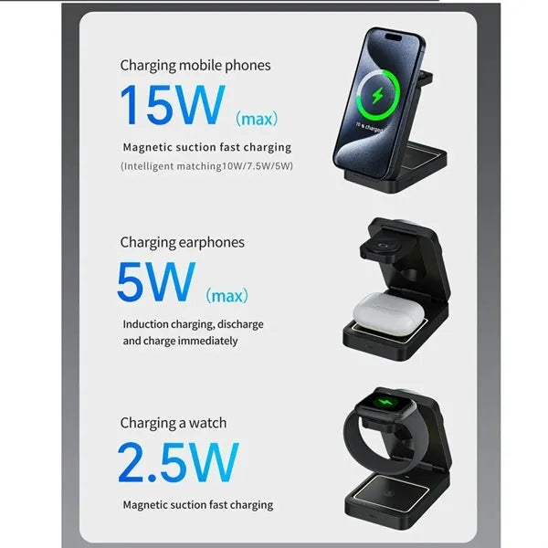 3 in 1 Foldable Magnetic Wireless Charger Station