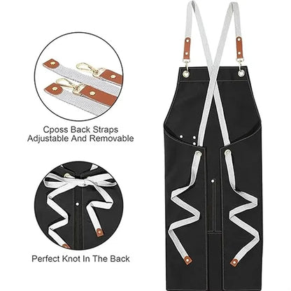 Chef Apron Adjustable Cross Back Large Pockets Waterproof