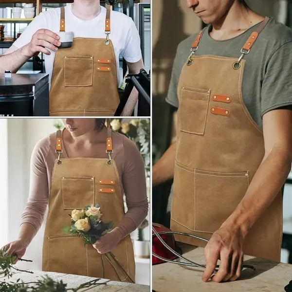 Chef Apron Adjustable Cross Back Large Pockets Waterproof