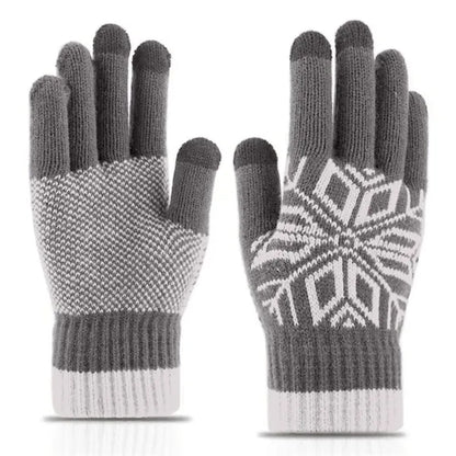 Adult Knitted Snowflake Pattern Gloves with Sensitive Touch